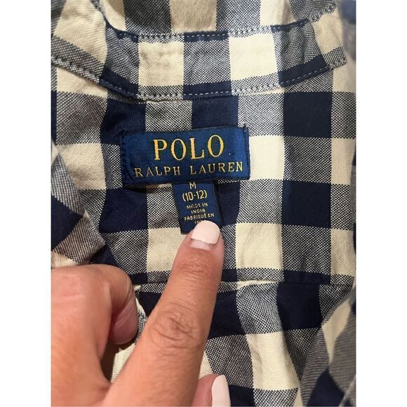 Polo Ralph Lauren blue and cream checked button up boys - Picture 5 of 5
